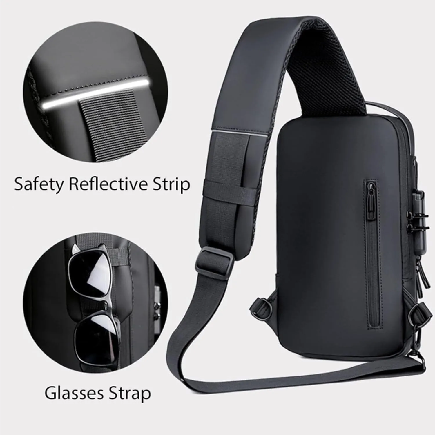 Carbon Fiber Streamline Anti-theft Sling Bag, USB Charging Sport Sling, Sport Waterproof Shoulder Bag, for Travel Gym Sports (2black)
