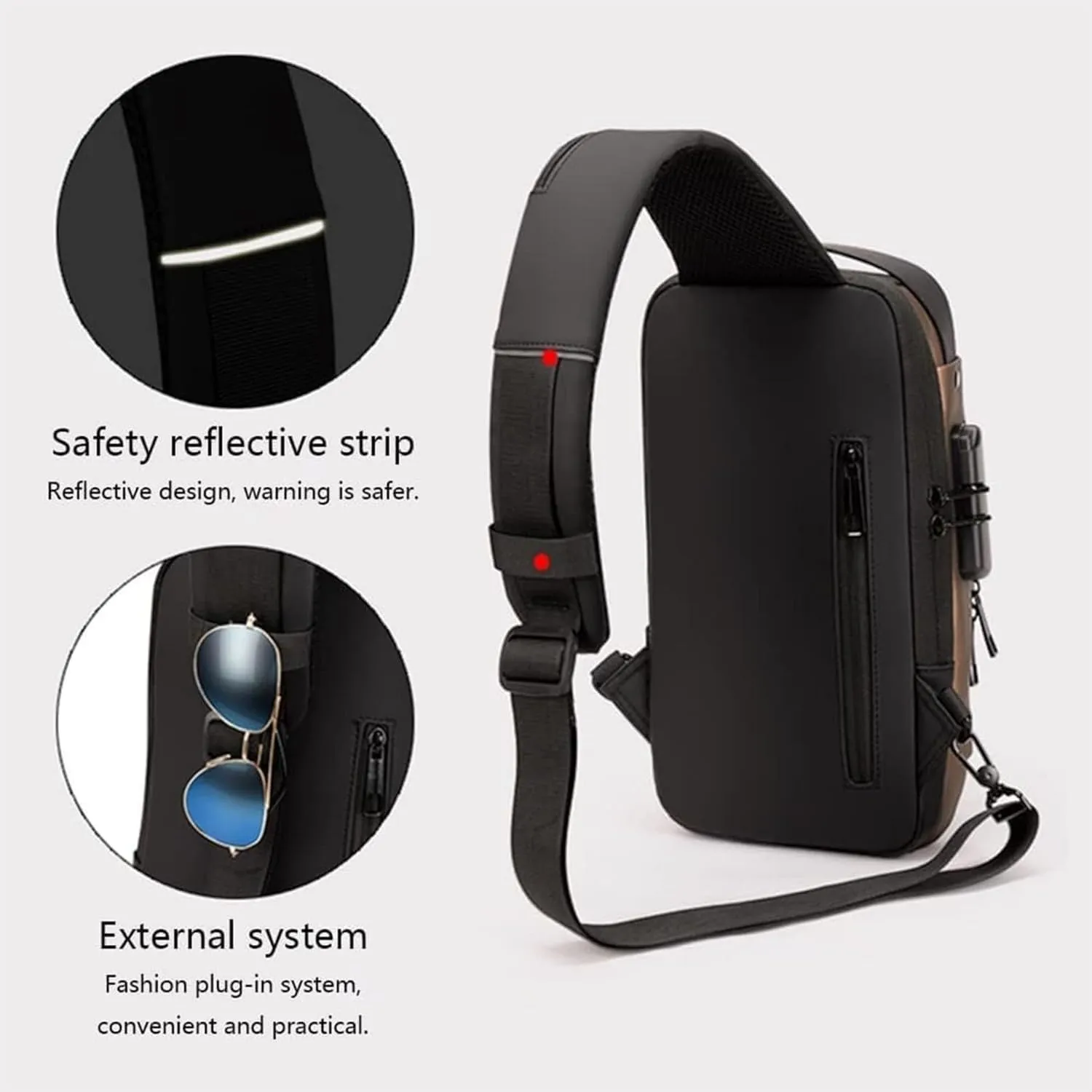 Carbon Fiber Streamline Anti-Theft Sling Bag, USB Charging Waterproof Crossbody Backpack with Combination Lock, Travel ﻿ ﻿ (Black gold)