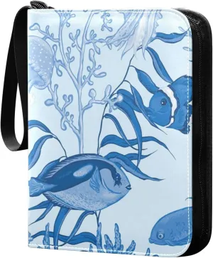 Card Binder 4 Pocket Trading Card Binder Holds 400 Cards with 50 Removable Sleeves for Boys Girls Game Cards Sports Cards Sea Fish Blue