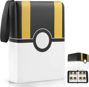 Card Binder 4 Pocket, Trading Card Holder Fits 400 Cards With 50 Removable Sleeves, Portable Collection Card Ablum, Game Card Case book With Zipper for Gift - Black