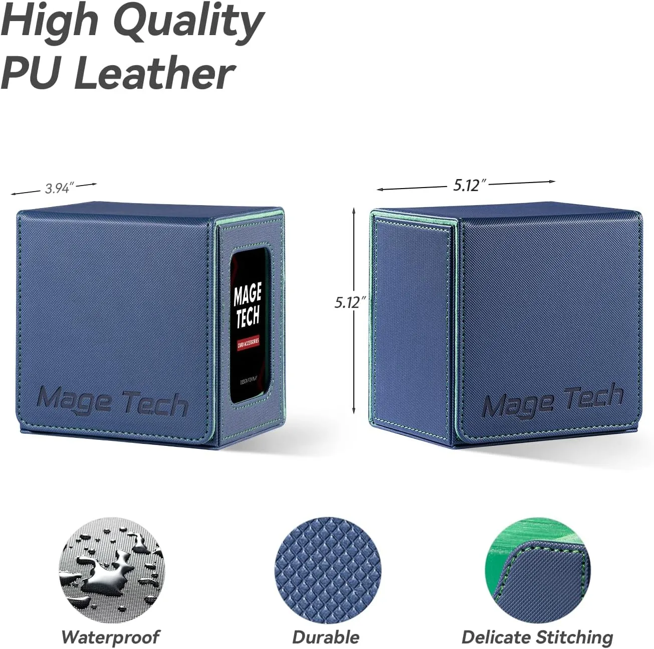 Card Deck Box for MTG Commander - Patented Design, Commander Display, Fits 100 Double-Sleeved Cards, 35pt Card Brick & Dice Tray - Blue/Green