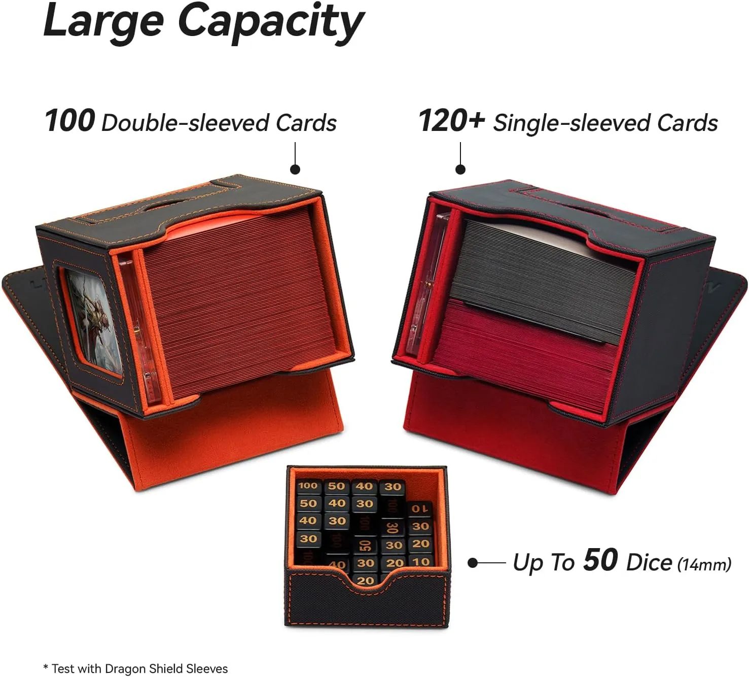 Card Deck Box for MTG Commander - Patented Design, Commander Display, Fits 100 Double-Sleeved Cards, 35pt Card Brick & Dice Tray - Blue/Green