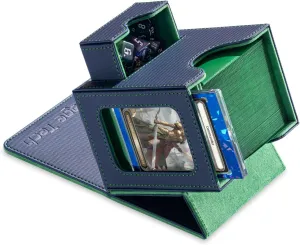 Card Deck Box for MTG Commander - Patented Design, Commander Display, Fits 100 Double-Sleeved Cards, 35pt Card Brick & Dice Tray - Blue/Green