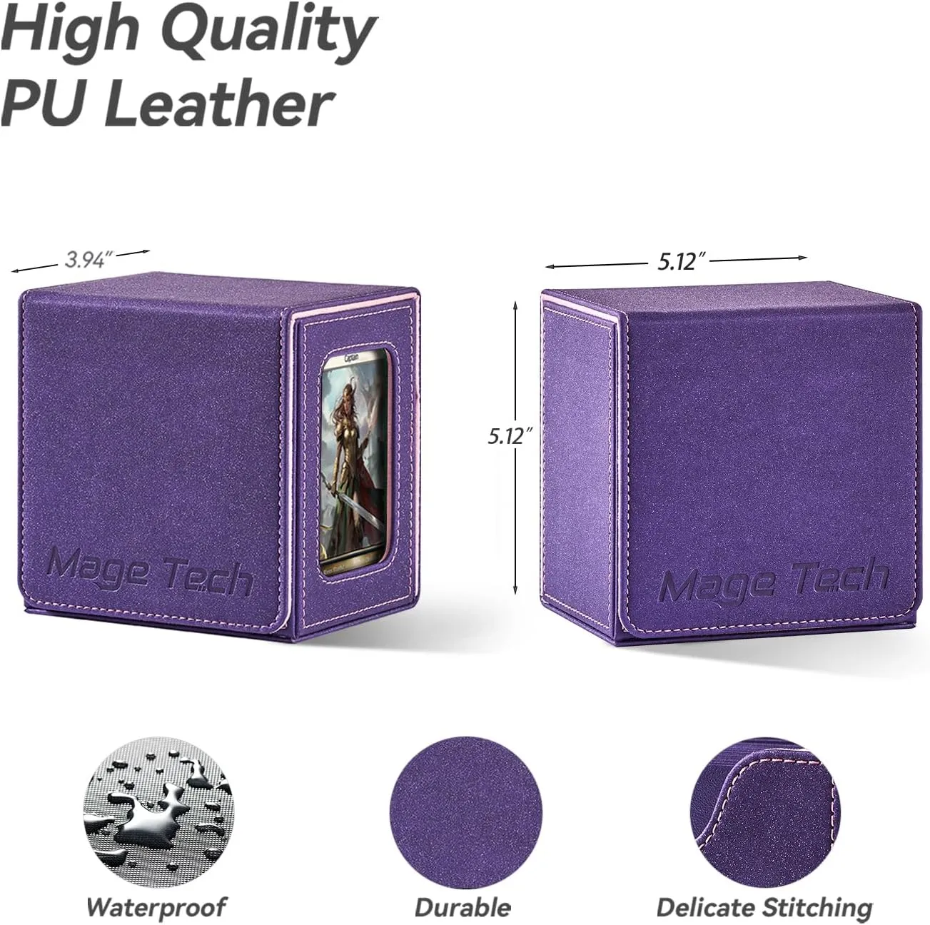 Card Deck Box for MTG Commander - Patented Design, Commander Display, Fits 100 Double-Sleeved Cards, 35pt Card Brick & Dice Tray - Purple/Pink