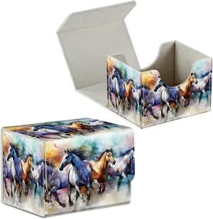 Card Deck Box for Trading Cards Commander Deck Box Card Storage Box with Strong Magnet Magic Premium Gathering Deck Box Cover for TCG CCG Magic Cards,Horses Running