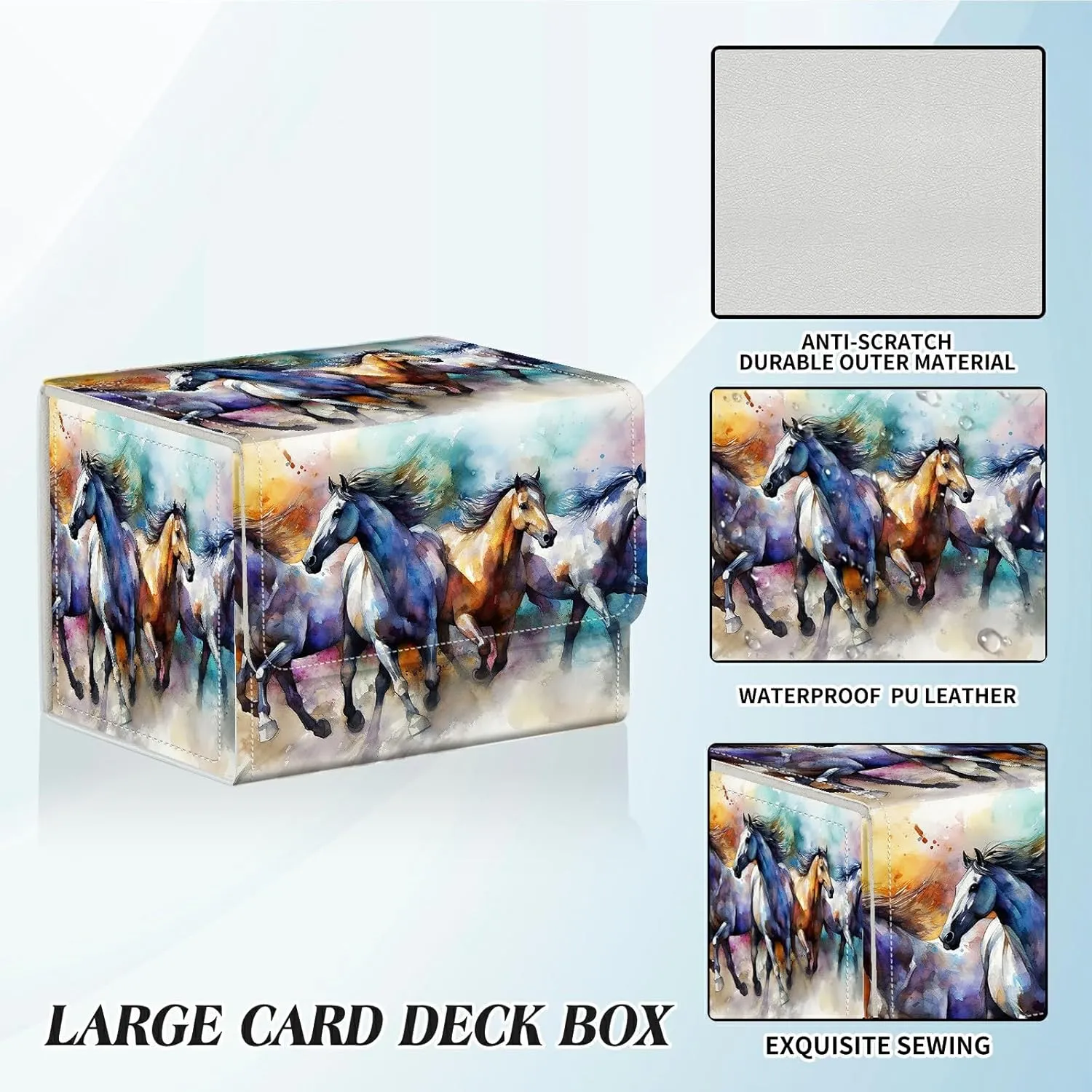 Card Deck Box for Trading Cards Commander Deck Box Card Storage Box with Strong Magnet Magic Premium Gathering Deck Box Cover for TCG CCG Magic Cards,Horses Running