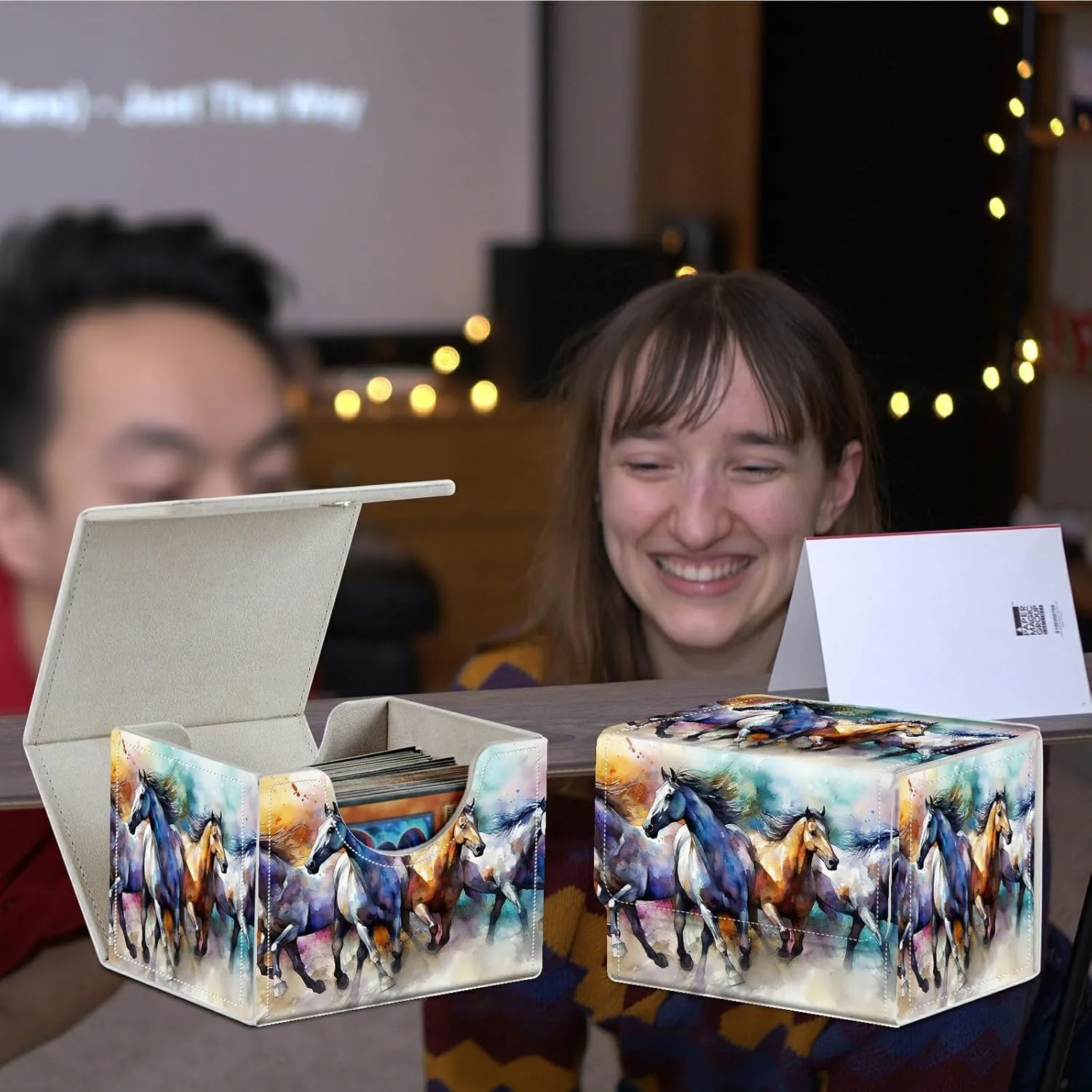 Card Deck Box for Trading Cards Commander Deck Box Card Storage Box with Strong Magnet Magic Premium Gathering Deck Box Cover for TCG CCG Magic Cards,Horses Running