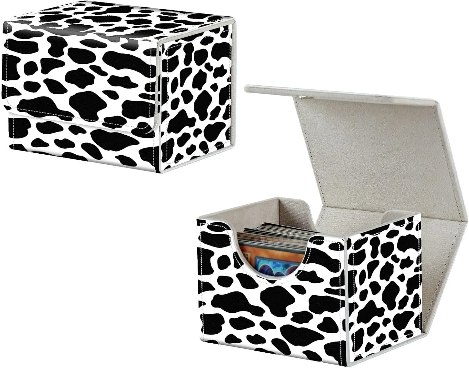 Card Deck Box, MTG Commander Deck Box for Trading Cards, 100  Sleeved Cards with PU Leather Magnetic Card Storage Box for TCG CCG Magic Cards - Cow Prints