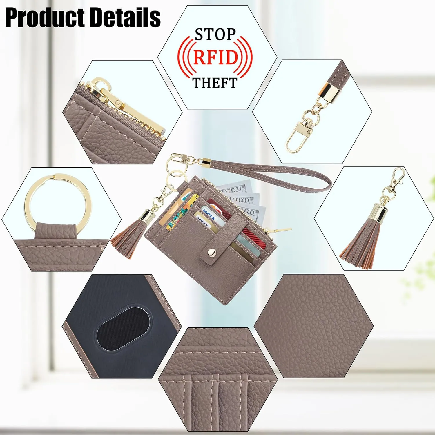 Card Holder,Wristlet Keychain With Wallet Slim RFID Credit Card Holder Id Case Wallet Small Compact Leather Wallet,Wristlet Wallets for Men Women (Camel)