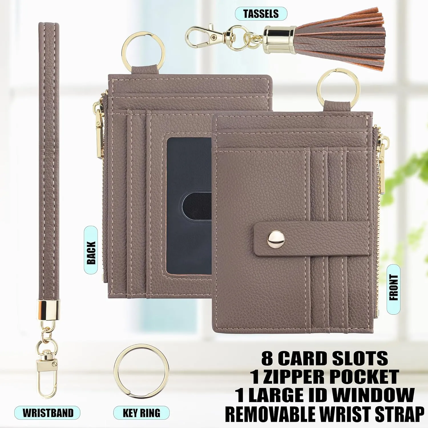 Card Holder,Wristlet Keychain With Wallet Slim RFID Credit Card Holder Id Case Wallet Small Compact Leather Wallet,Wristlet Wallets for Men Women (Camel)