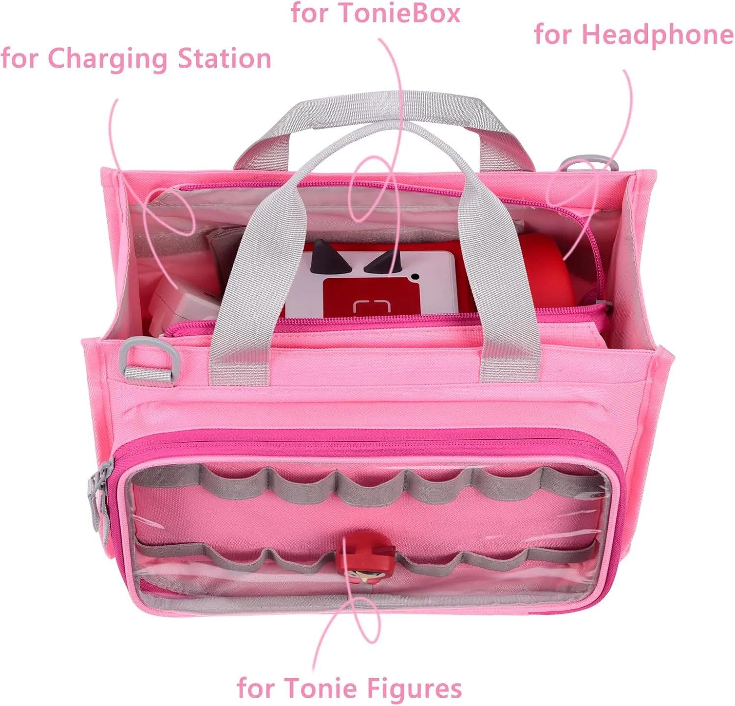 Carrying Case for Toniebox Starter Set, Travel Storage Bag for Tonies Figures, Headphone & Charging Station (Pink)