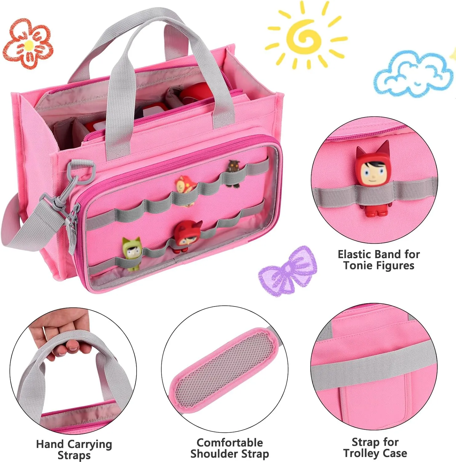 Carrying Case for Toniebox Starter Set, Travel Storage Bag for Tonies Figures, Headphone & Charging Station (Pink)