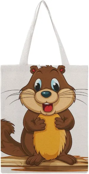 Cartoon Animated Beaver Handbags Portable Shoulder Bag Canvas Tote Bag Unisex for Work Hiking Gym Gift