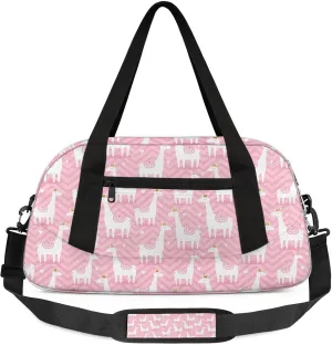 Cartoon Giraffe Pattern Kids Duffel Bag Lightweight Waterproof Sports Gym Bag with Front Zipper Pocket Foldable Weekender Overnight Bag for School Practice Gymnastic Ballet