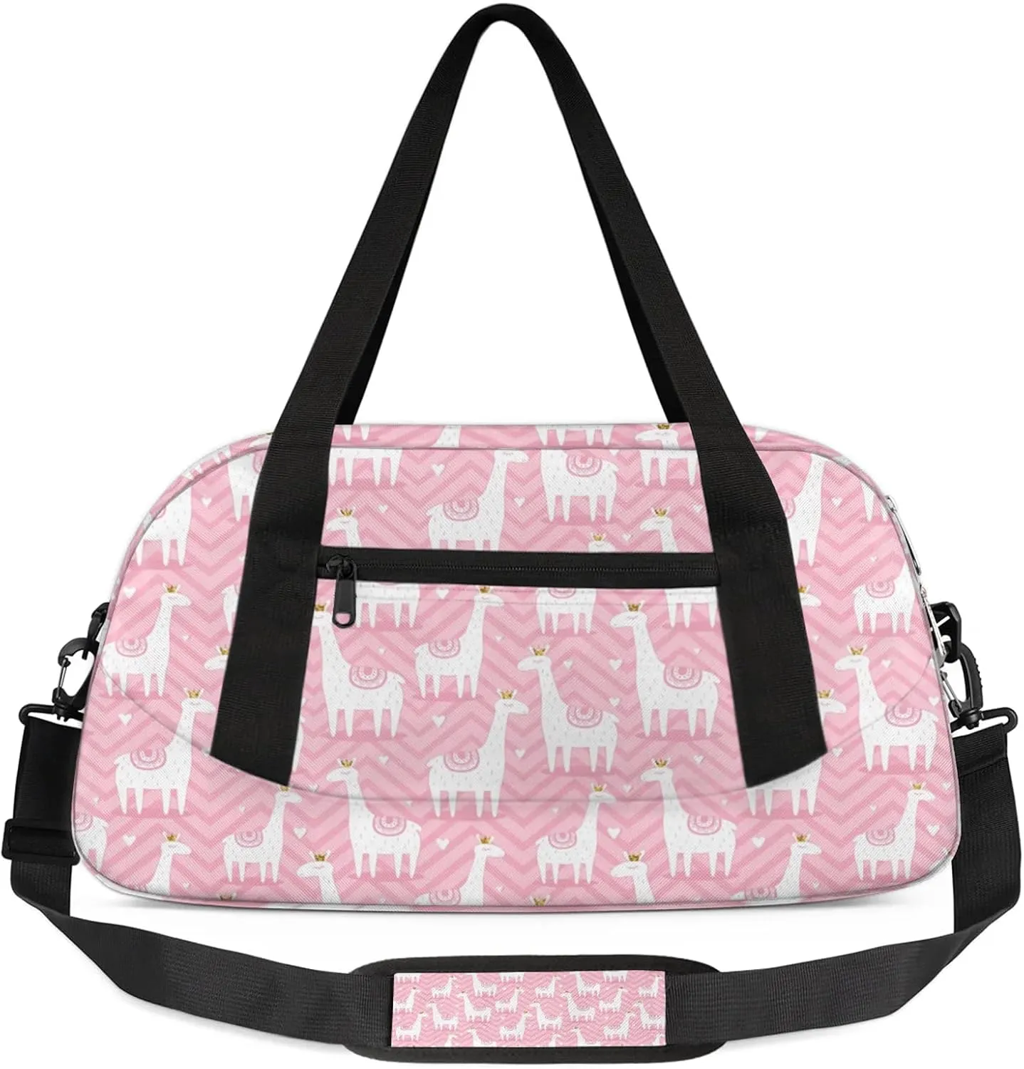 Cartoon Giraffe Pattern Kids Duffel Bag Lightweight Waterproof Sports Gym Bag with Front Zipper Pocket Foldable Weekender Overnight Bag for School Practice Gymnastic Ballet