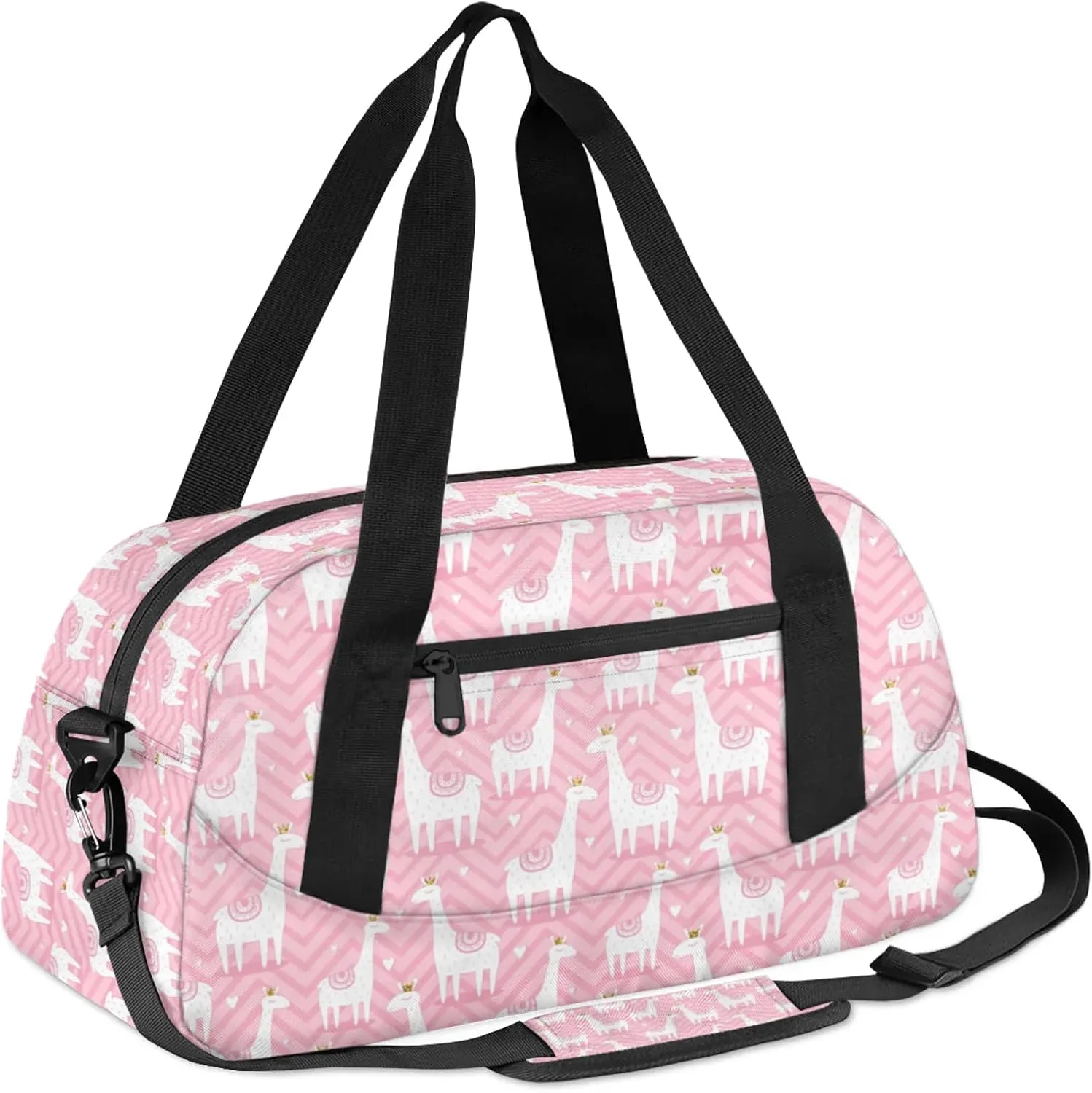 Cartoon Giraffe Pattern Kids Duffel Bag Lightweight Waterproof Sports Gym Bag with Front Zipper Pocket Foldable Weekender Overnight Bag for School Practice Gymnastic Ballet