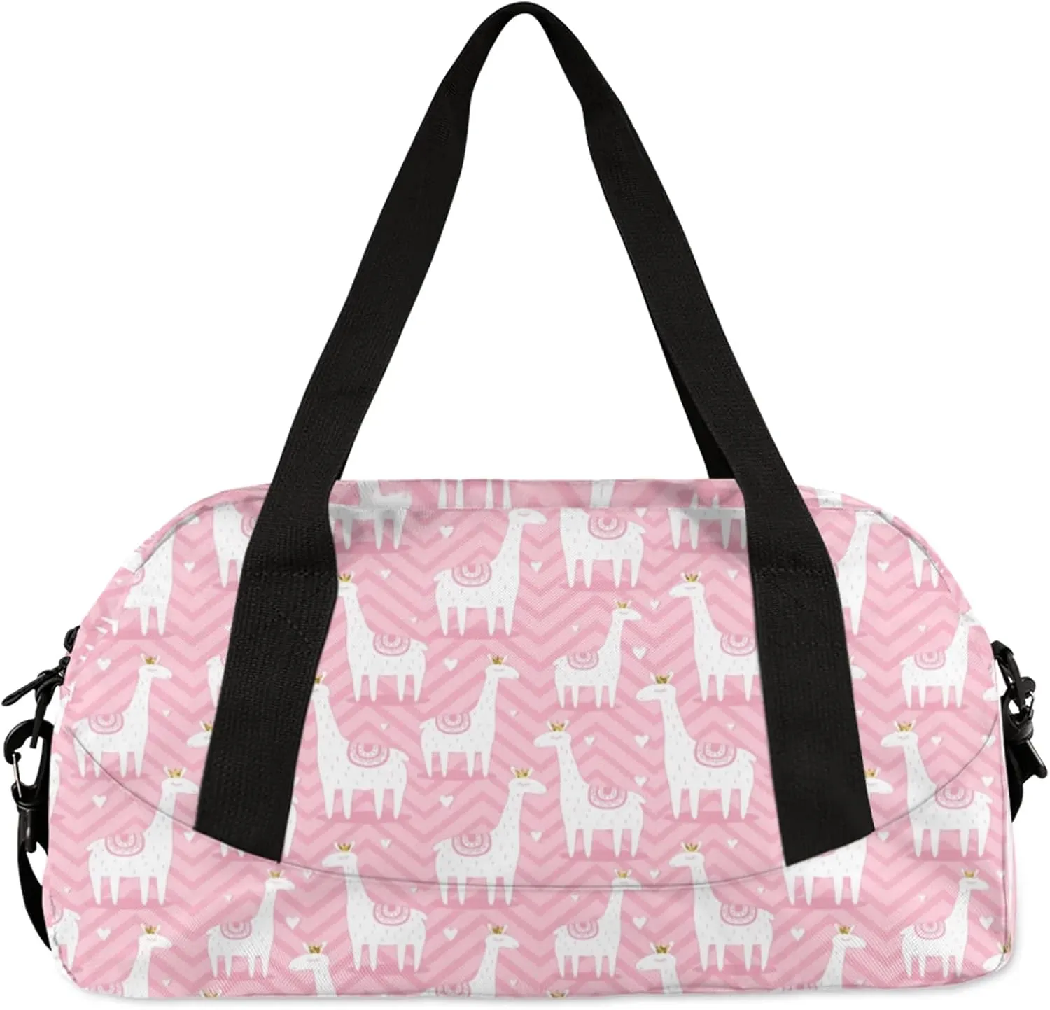 Cartoon Giraffe Pattern Kids Duffel Bag Lightweight Waterproof Sports Gym Bag with Front Zipper Pocket Foldable Weekender Overnight Bag for School Practice Gymnastic Ballet