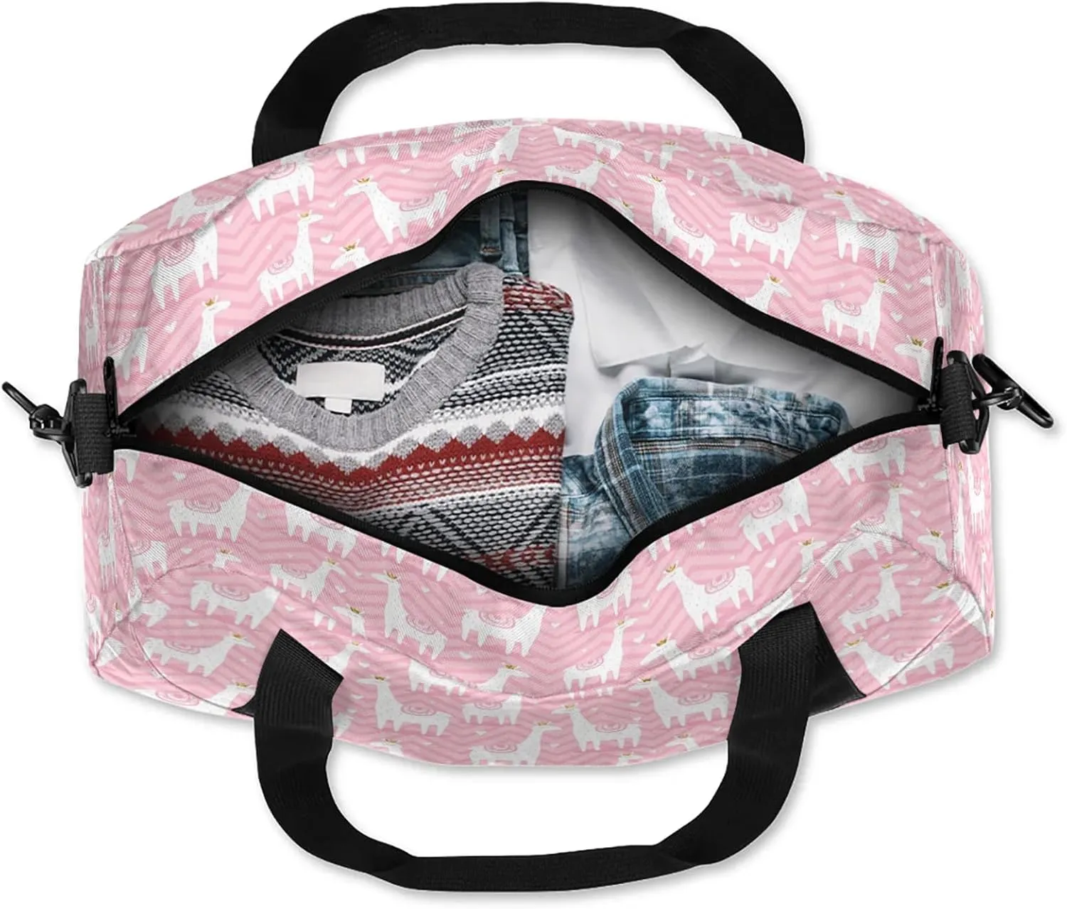 Cartoon Giraffe Pattern Kids Duffel Bag Lightweight Waterproof Sports Gym Bag with Front Zipper Pocket Foldable Weekender Overnight Bag for School Practice Gymnastic Ballet