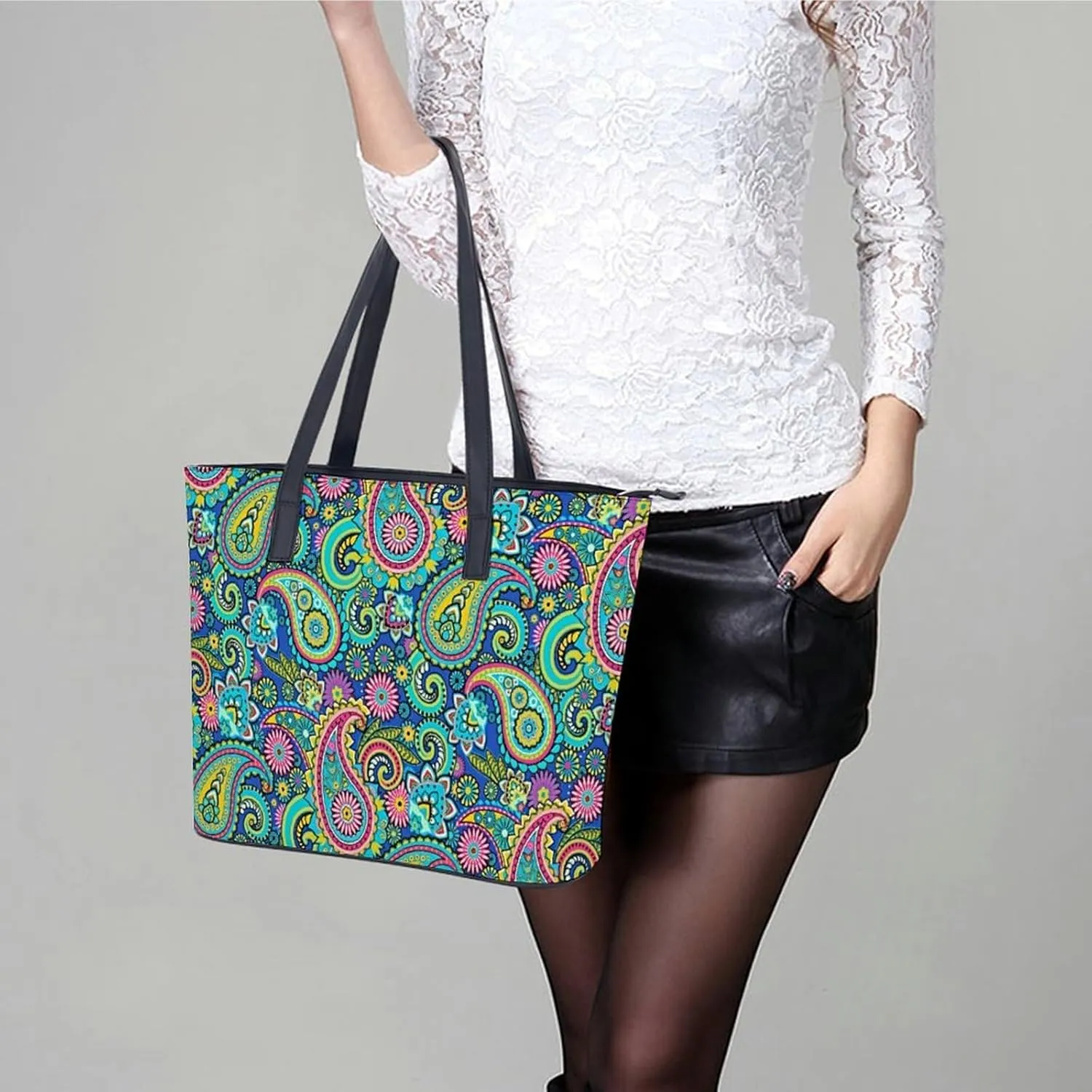 Cartoon Mushrooms A Leather Handbag with Large Capacity And Portability