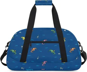Cartoon Seahorse Gym Duffel Bag for Men Women Color Seahorse Sports Tote Bag with Adjustable Shoulder Strap for Dance Gymnastics Traveling Outdoor Camping Overnight Stay