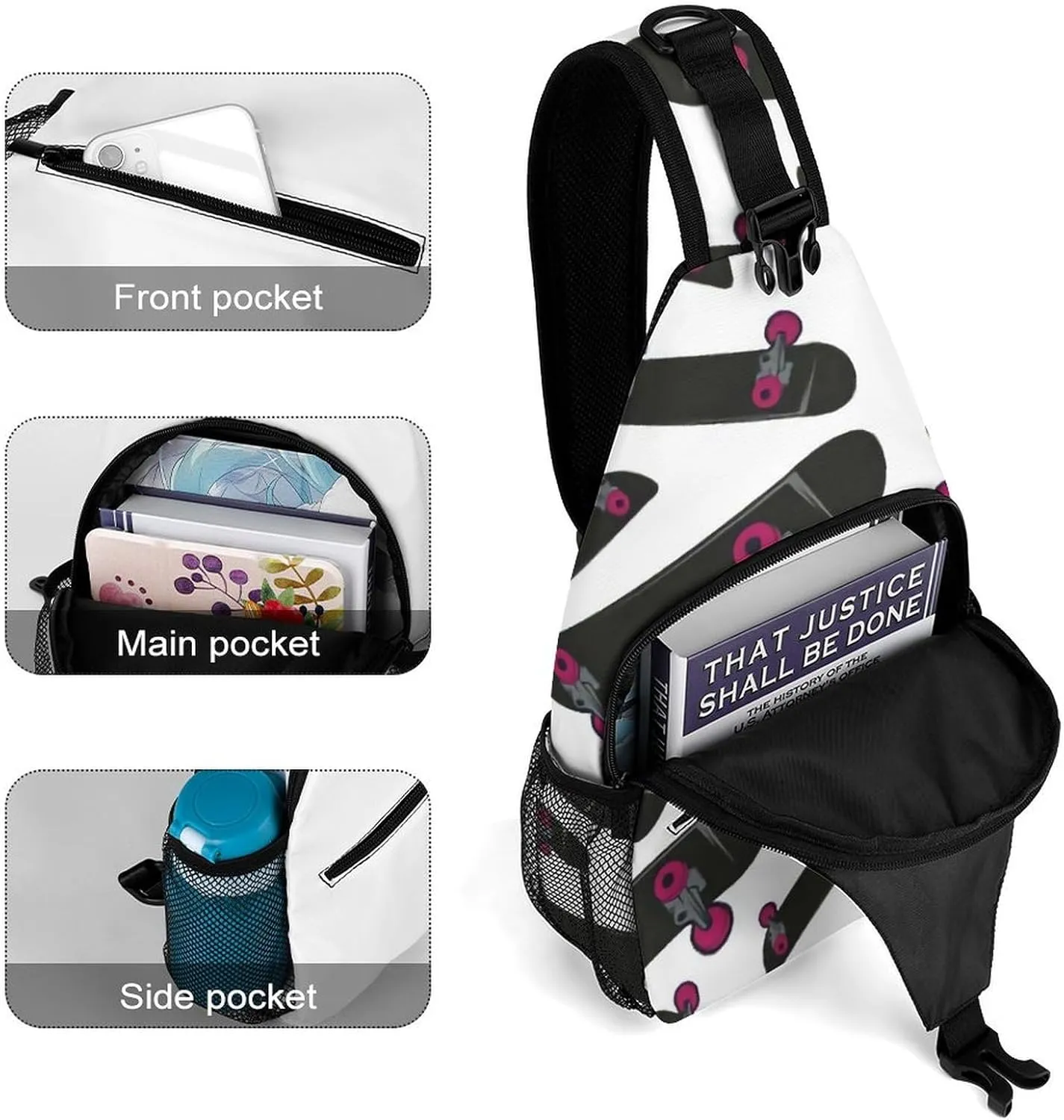 Cartoon Skateboard Extreme Sports A Spacious And Large Capacity Portable Adjustable Chest Bag