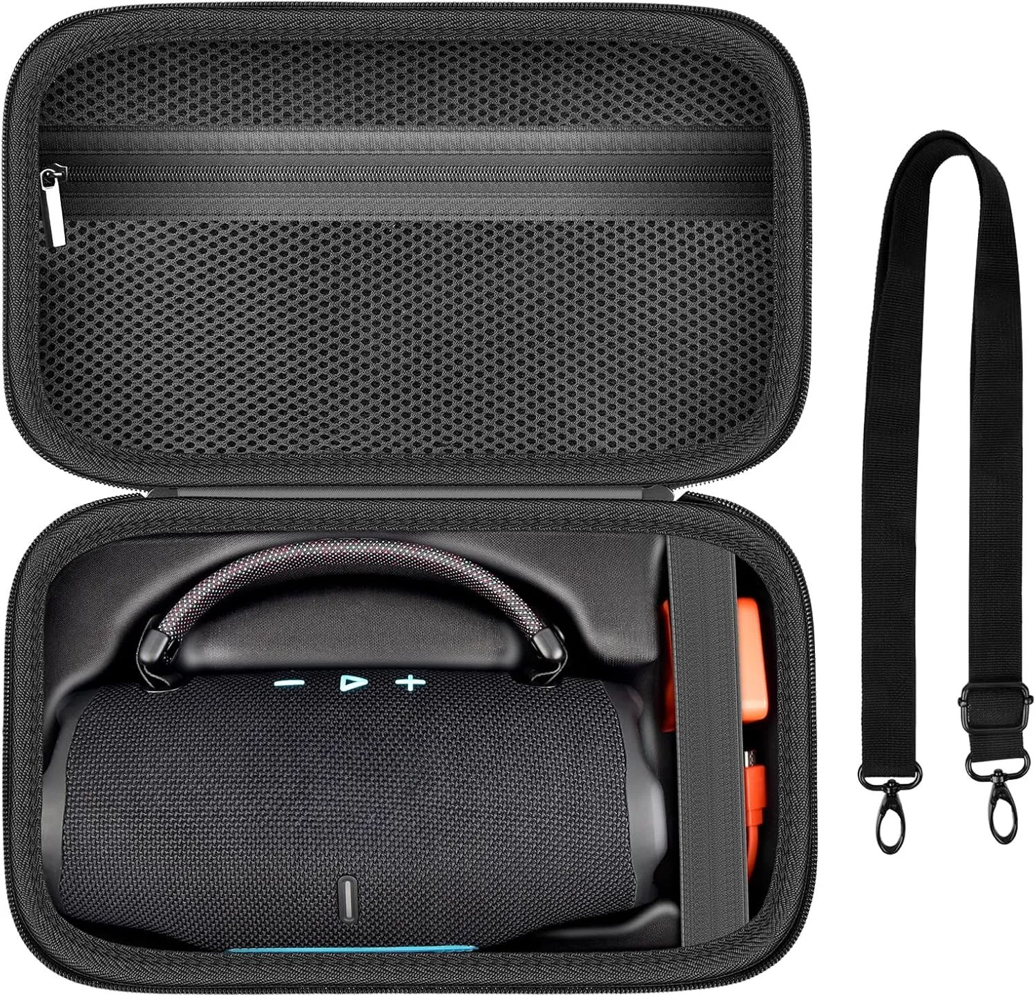 Case for JBL Charge 6 Portable Bluetooth Speaker, Waterproof Speaker Case with Adjustable Shoulder Strap, Hard Travel Storage Holder with Internal Pockets for Charging Accessories (Box Only) (Black)