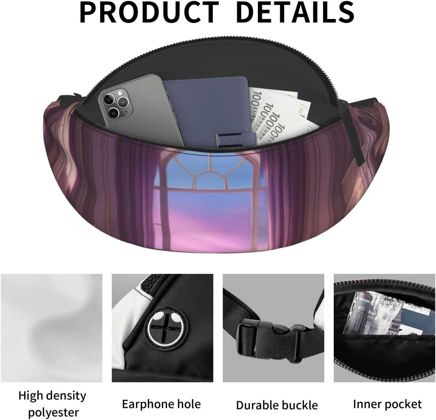 Casual Aurora Dreams Printed Fanny Pack,Crossbody Fanny packs for women Men Waist Bag for Running Travel