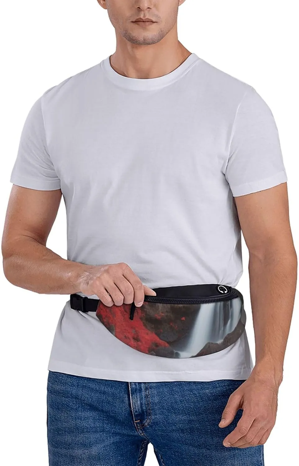 Casual Crimson Cascade Printed Fanny Pack,Crossbody Fanny packs for women Men Waist Bag for Running Travel