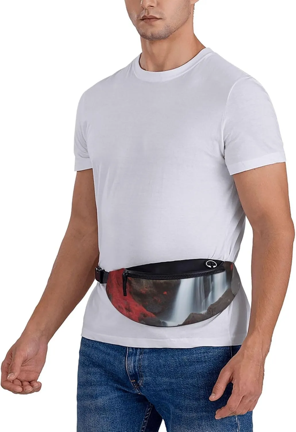 Casual Crimson Cascade Printed Fanny Pack,Crossbody Fanny packs for women Men Waist Bag for Running Travel