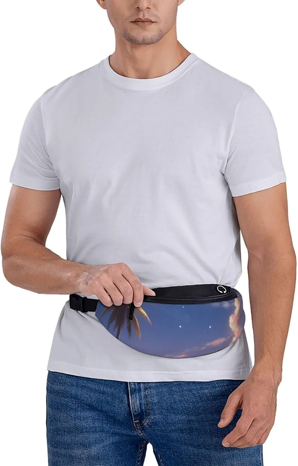 Casual Melodic Moonlight Printed Fanny Pack,Crossbody Fanny packs for women Men Waist Bag for Running Travel