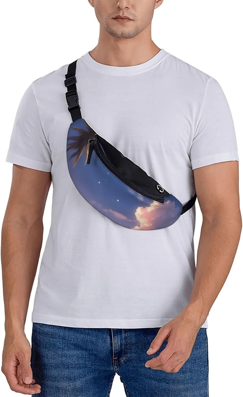 Casual Melodic Moonlight Printed Fanny Pack,Crossbody Fanny packs for women Men Waist Bag for Running Travel