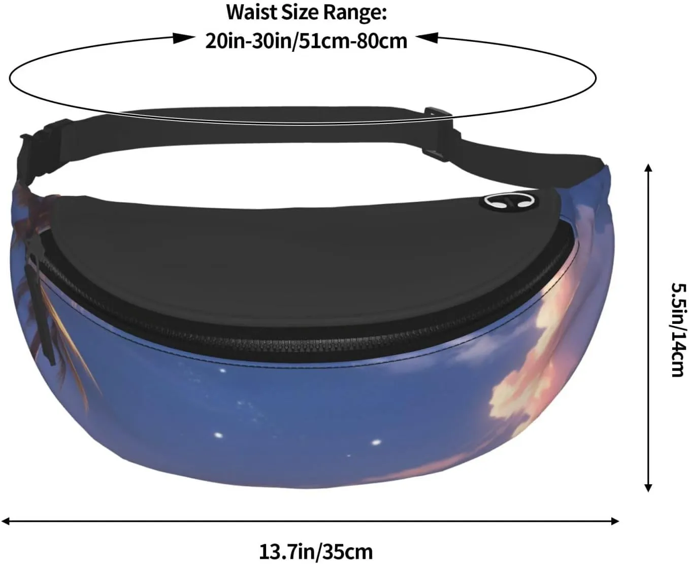Casual Melodic Moonlight Printed Fanny Pack,Crossbody Fanny packs for women Men Waist Bag for Running Travel