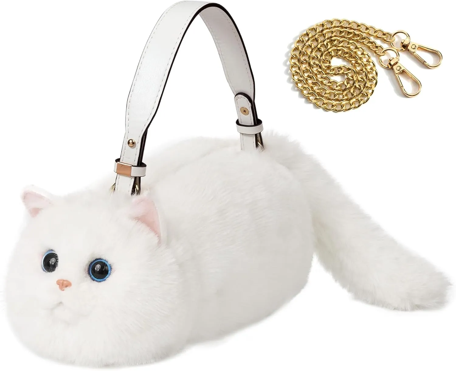 Cat Crossbody Bag Cat Shaped Purse with Adjustable Strap and Metal Chain, Cat Purse for Women
