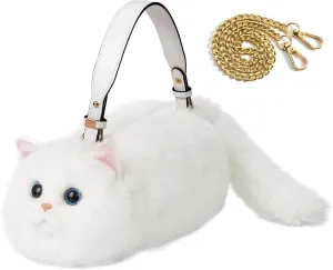 Cat Crossbody Bag Cat Shaped Purse with Adjustable Strap and Metal Chain, Cat Purse for Women