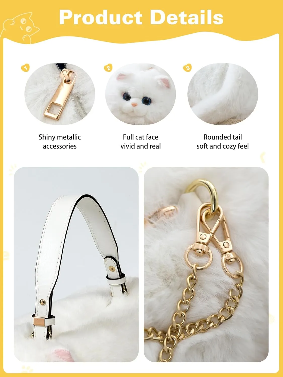 Cat Crossbody Bag Cat Shaped Purse with Adjustable Strap and Metal Chain, Cat Purse for Women