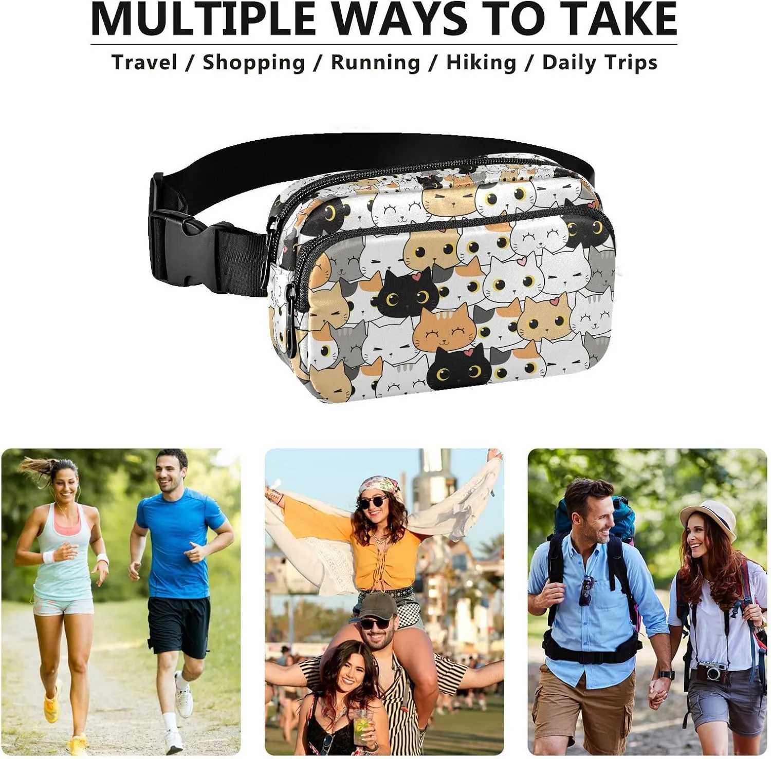 Cat Fanny Pack for Men Women Belt Bag Fashion Waist Pouch with Adjustable Strap Lightweight for Outdoor Sports Running Traveling Hiking Camping Cycling