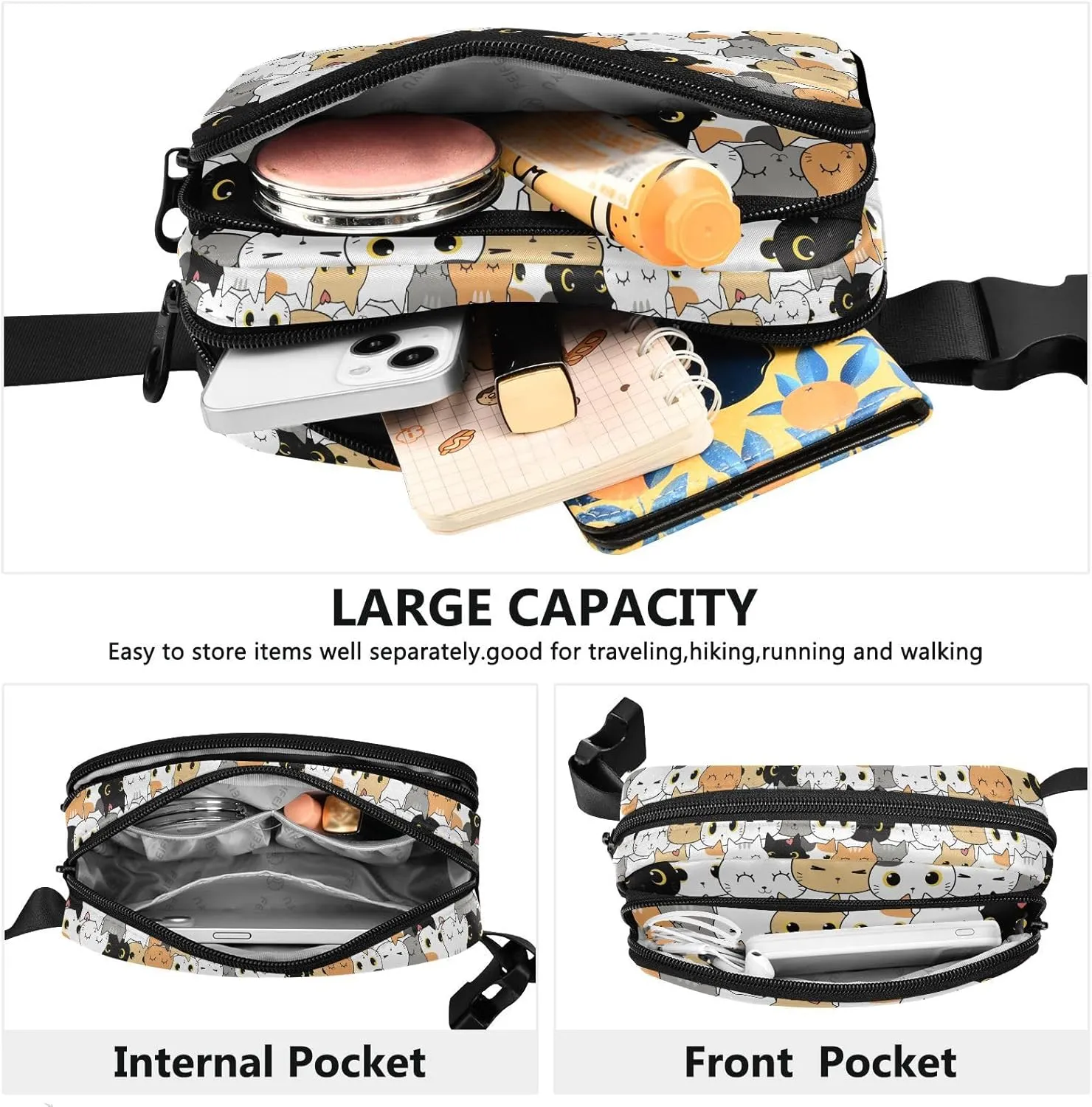 Cat Fanny Pack for Men Women Belt Bag Fashion Waist Pouch with Adjustable Strap Lightweight for Outdoor Sports Running Traveling Hiking Camping Cycling