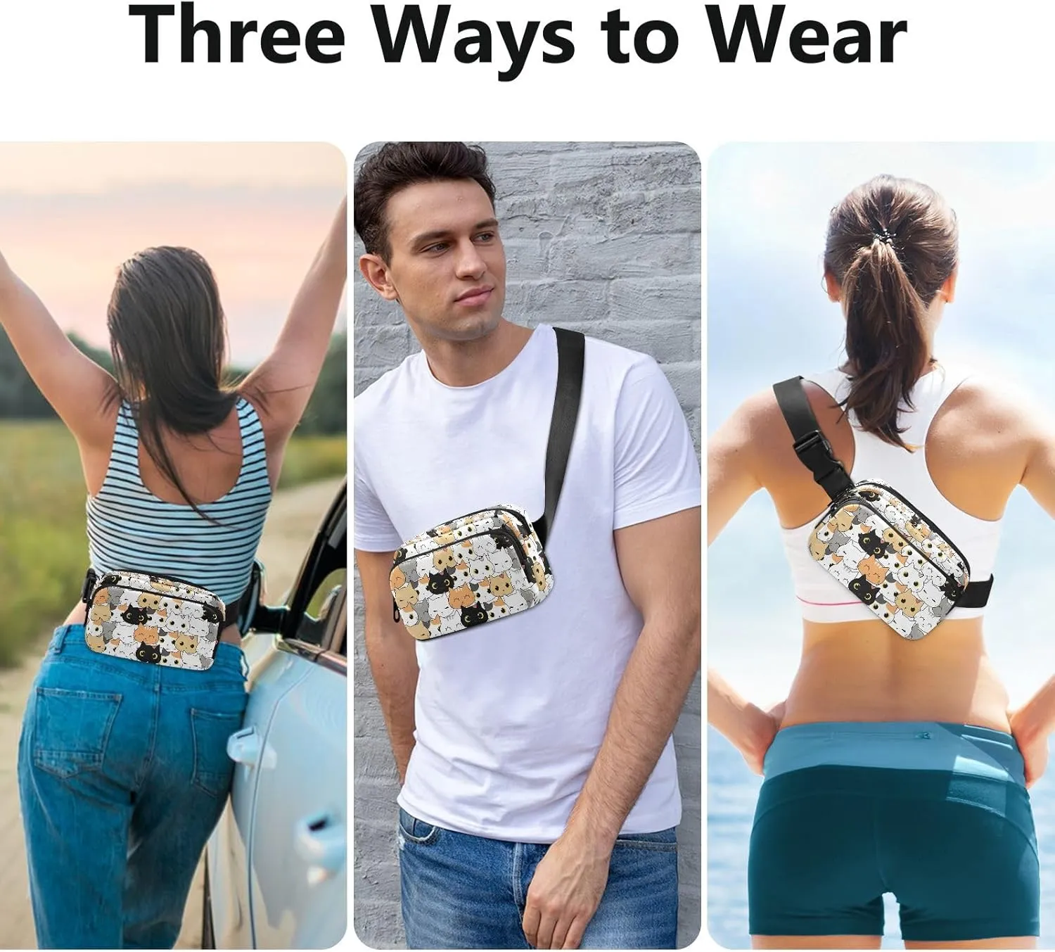 Cat Fanny Pack for Men Women Belt Bag Fashion Waist Pouch with Adjustable Strap Lightweight for Outdoor Sports Running Traveling Hiking Camping Cycling