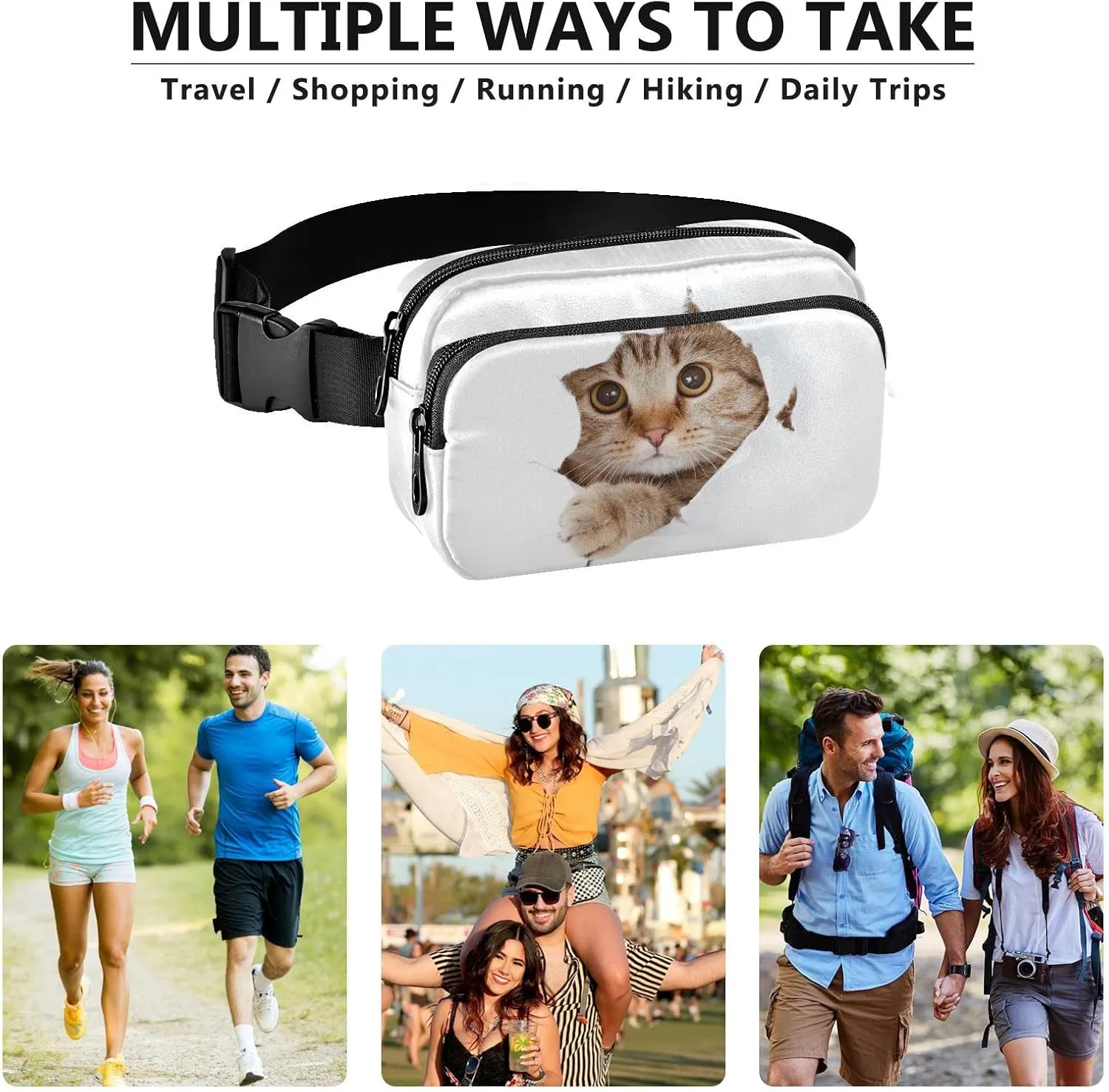 Cat Fanny Pack for Women Belt Bag Waterproof Adjustable Strap Waist Pouch Presents Casual Cycling Running