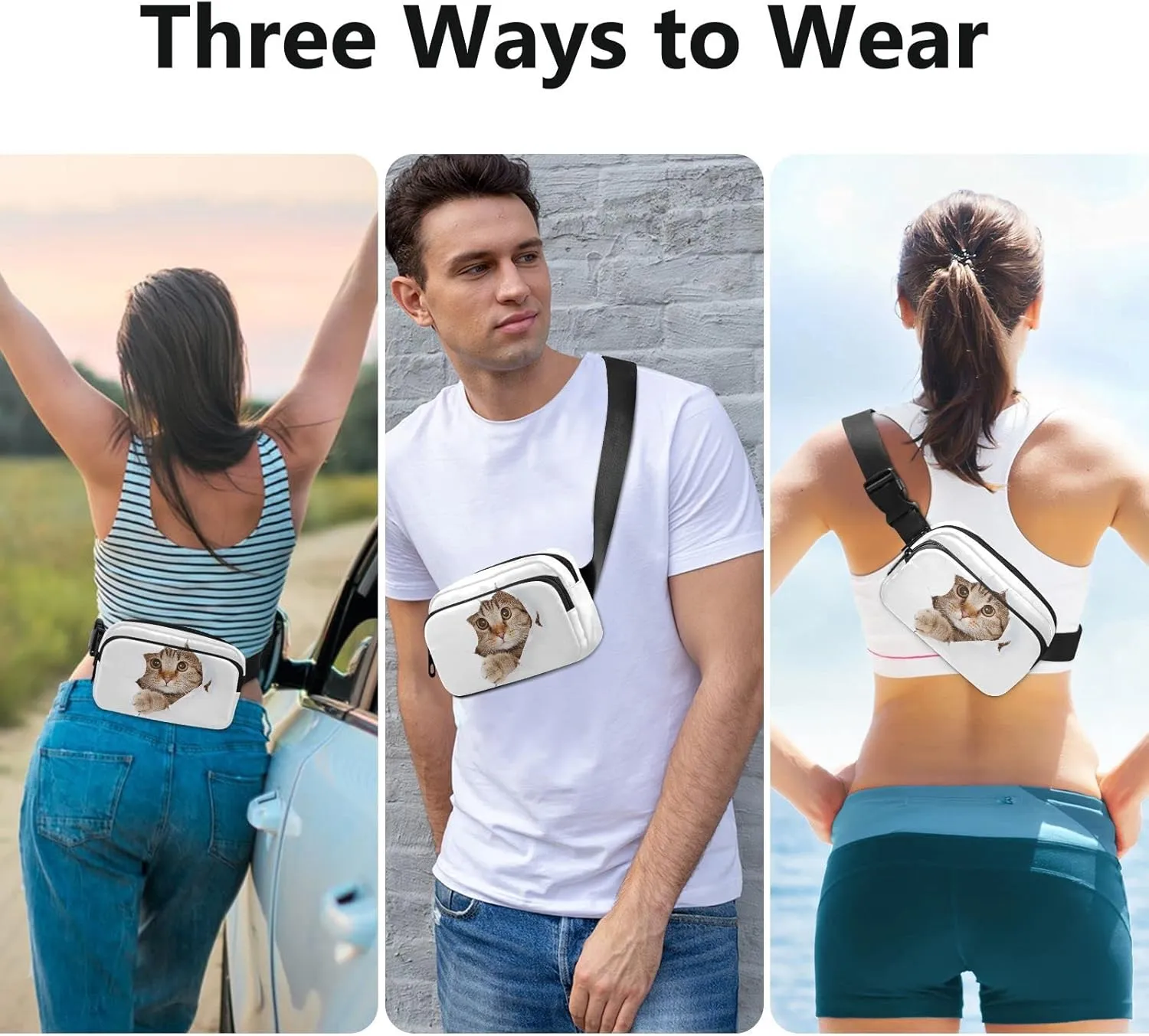 Cat Fanny Pack for Women Belt Bag Waterproof Adjustable Strap Waist Pouch Presents Casual Cycling Running