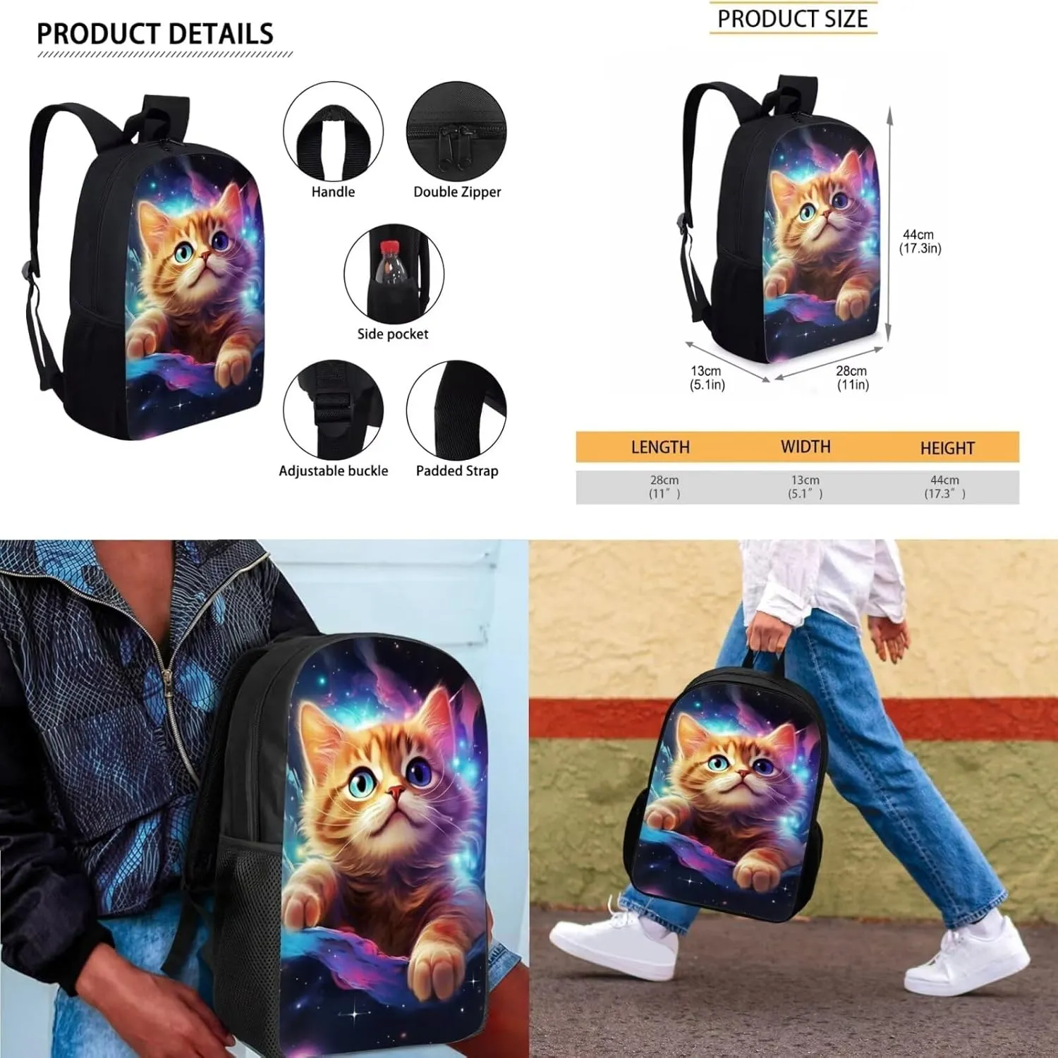 Cat Toddler Backpack and Lunch Box Set Boys Canvas Soft Girls School Bag Recycle Reusable Insulated Bags and Mini Pencil Case for School Work Travel
