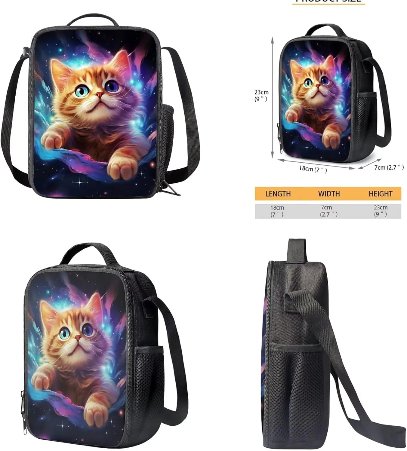 Cat Toddler Backpack and Lunch Box Set Boys Canvas Soft Girls School Bag Recycle Reusable Insulated Bags and Mini Pencil Case for School Work Travel