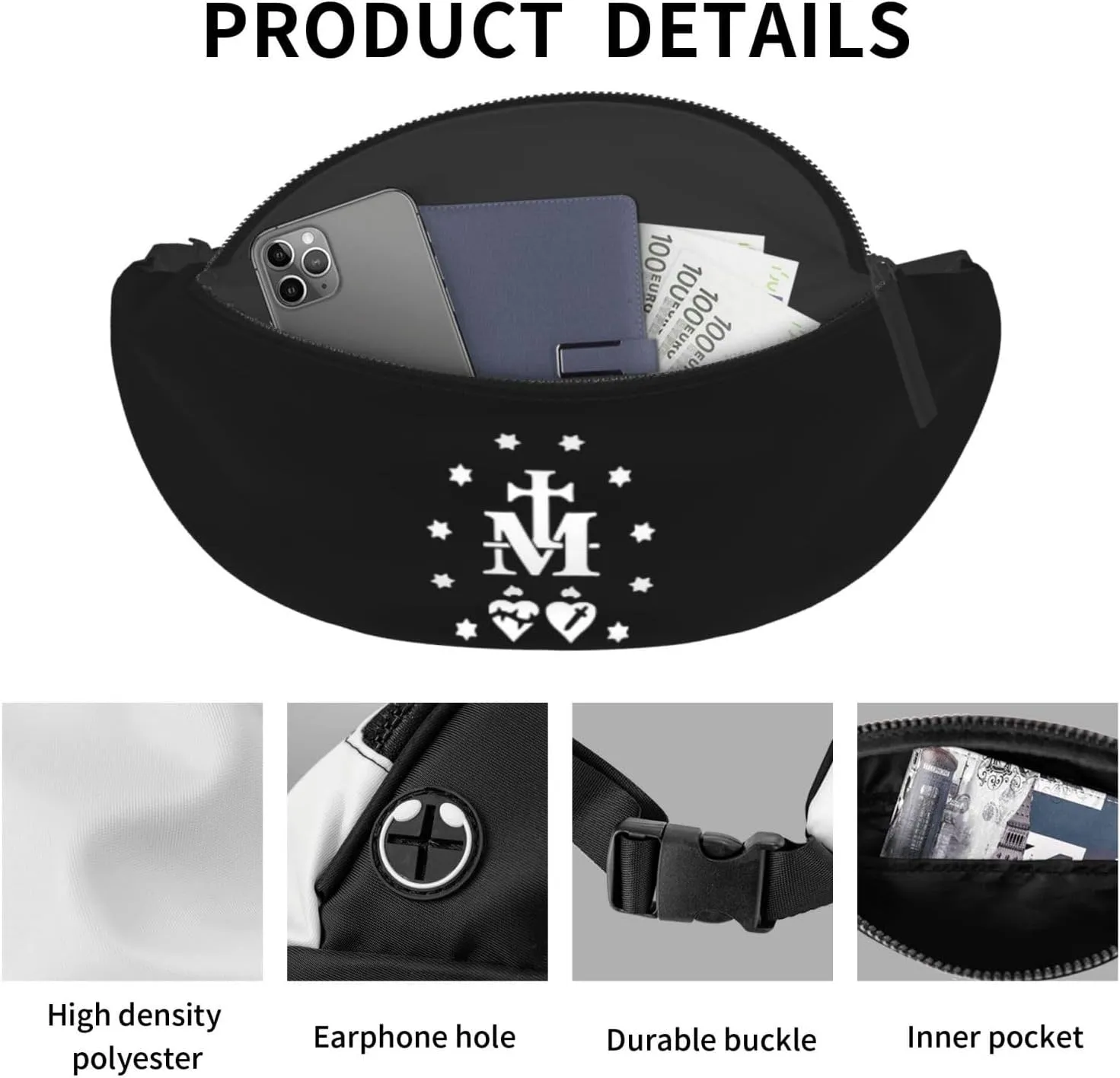 Catholic Virgin Mary Sacred Heart Unisex Adjustable Leisure Waist Bag Outdoor Sports Running Waist Bag Business Travel Mobile Phone Bag