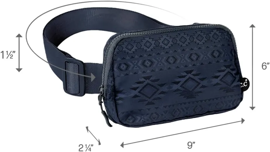 C.C Aztec Pattern Belt Bag - Fanny Pack & Crossbody Bag for Women - Fashion Waist Pack with Adjustable Strap - Navy
