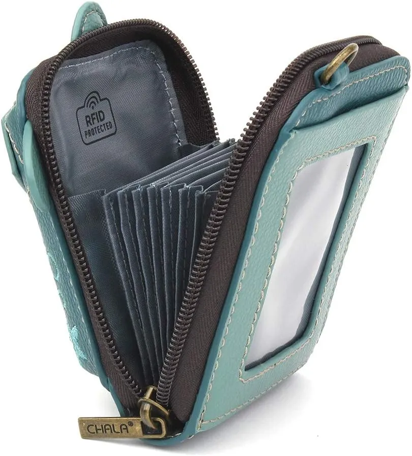 CHALA RFID Cute-C Credit Card Holder Wallet Wristlet - Women Faux Leather Cute-C with Strap