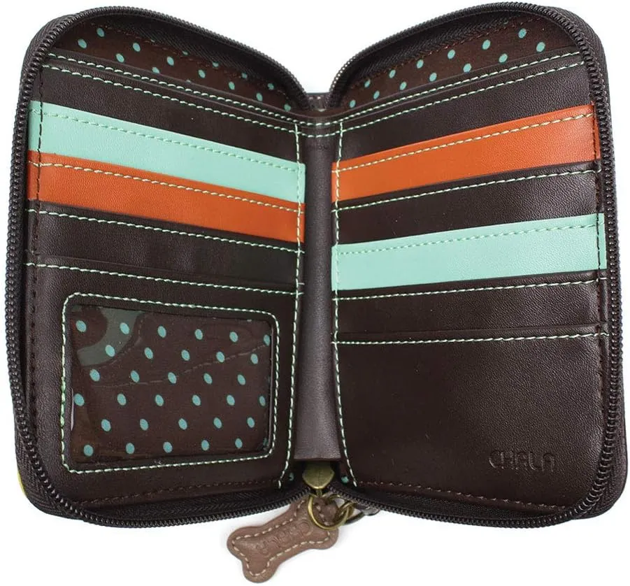 CHALA Zip Around Wallet, Wristlet, 8 Credit Card Slots, Sturdy Pu Leather - Corgi - Mustard
