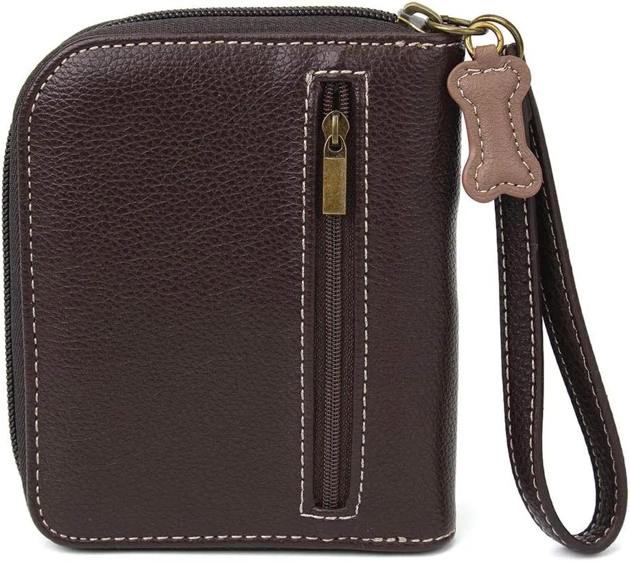 CHALA Zip Around Wallet, Wristlet, 8 Credit Card Slots, Sturdy Pu Leather - Corgi - Mustard