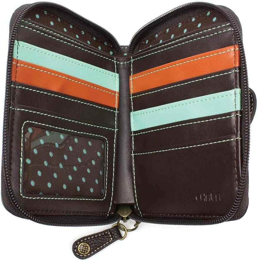 CHALA Zip Around Wallet, Wristlet, 8 Credit Card Slots, Sturdy Pu Leather - Lion - Indigo