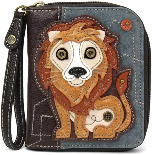 CHALA Zip Around Wallet, Wristlet, 8 Credit Card Slots, Sturdy Pu Leather - Lion - Indigo