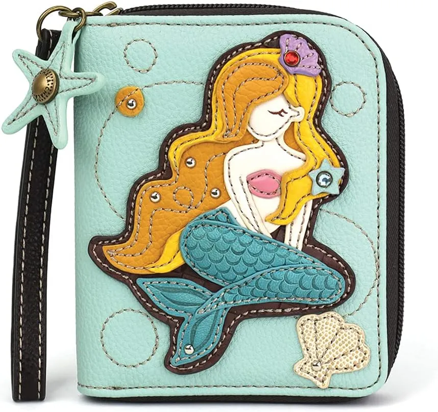 CHALA Zip Around Wallet, Wristlet, 8 Credit Card Slots, Sturdy Pu Leather - Mermaid A - Blue